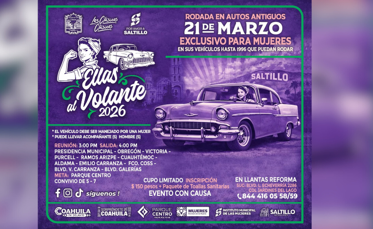 Invitan a la Rodada en Autos Antiguos ‘Ellas al Volante 2026’